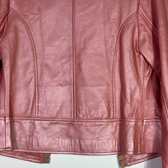VTG Arella Leather and Sportswear Pink Coral Leather Open Front Jacket Small EUC - Picture 6 of 13